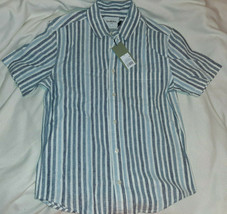 Men&#39;s Striped Standard Fit Short Sleeve Button-Down Camp Shirt Size Small NWT - £13.19 GBP