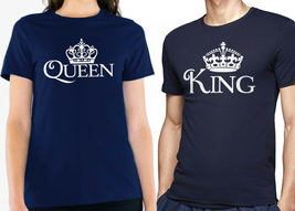 Nwt King Queen White Crown Couple Matching Valentines Day Navy Crew Neck T-SHIRT - £10.02 GBP
