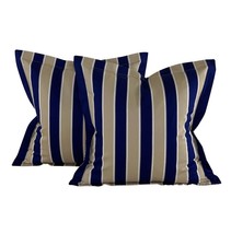 Pair Pillow Covers Designer Vicki Payne Free Spirit Navy Blue Brown Taupe Stripe - £53.54 GBP