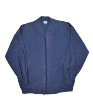 Vintage 80s Bomber Jacket Mens L Blue Faded Raglan Zip Cotton Blank Made in USA - £35.53 GBP