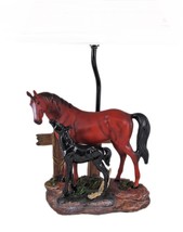 Scratch &amp; Dent Brown Mare and Foal Horse Hand Painted Table Lamp - £63.30 GBP