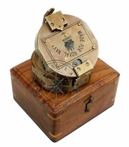 Vintage Military Compass With Wooden Box Pocket Surveyor Compass Nautical Gift - £51.05 GBP
