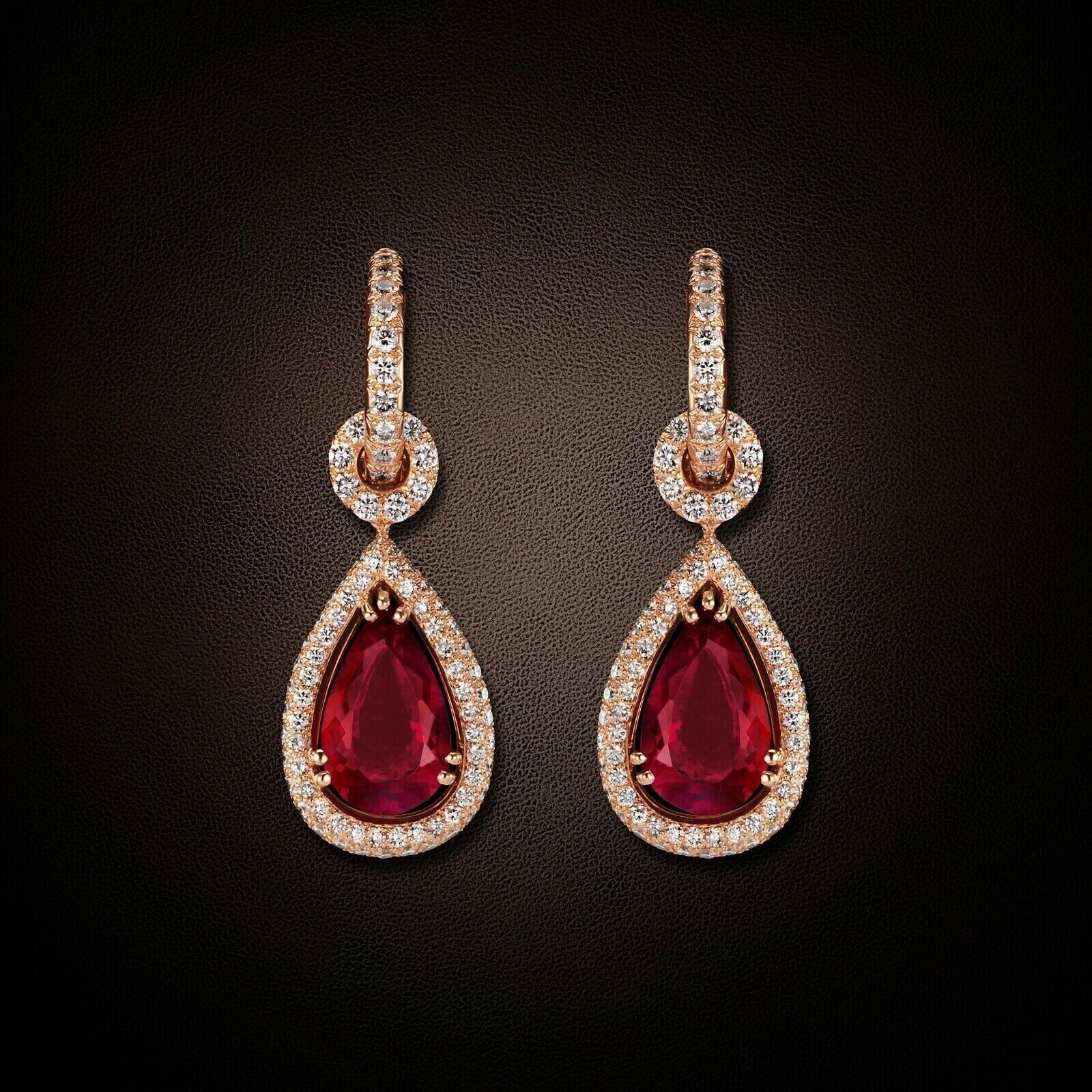 Primary image for 3Ct Simulated Garnet &Diamond Drop/Dangle Earrings 14k Yellow Gold Plated Silver