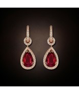 3Ct Simulated Garnet &amp;Diamond Drop/Dangle Earrings 14k Yellow Gold Plate... - £77.89 GBP