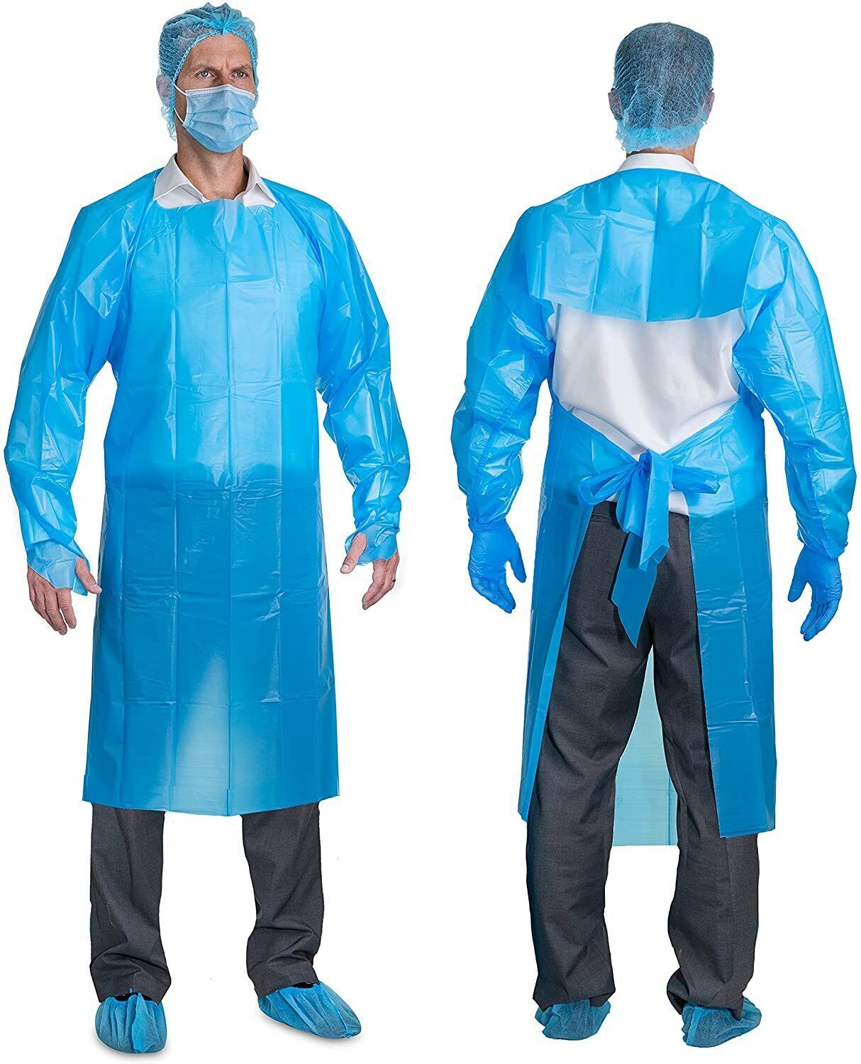 Disposable CPE 35 GSM Gown, Polyethylene Medical Isolation Gowns with Th... - $29.69+