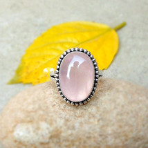 Sterling Silver Rose Quartz Ring Cabochon Ring Sterling Silver Ring Pink Stone R - £29.45 GBP