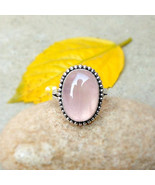 Sterling Silver Rose Quartz Ring Cabochon Ring Sterling Silver Ring Pink... - £28.99 GBP