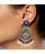 925 Real Silver Oxidized parrot design party wear Dangle Women pearl Ear... - €174,23 EUR