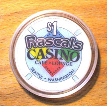 (1) $1. Rascals Casino Chip - Seattle, Washington - 1999 - $7.95