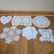 Vintage Doilies Crocheted Lot Of 6 White Square Round Heart Rectangle - £7.58 GBP
