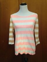 Women&#39;s JCREW Pink &amp; White Striped Top Beige Striped Long Sleeves SZ S - $34.65