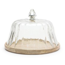Dome on Plate Stand 9.75&quot;D x 7.5&quot;H Wood/Glass - £58.79 GBP