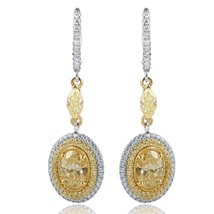 Drop Dangle Earrings 3.41 Ct Oval Marquise Round Yellow Diamond 14k White Gold - £4,460.49 GBP