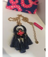 LILLY PULITZER Maritime Necklace BLUE + GOLD Floral + Tassels NWT Resort - £73.03 GBP