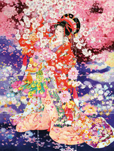 Geisha Japanese girl flower garden ceramic tile mural backsplash medallion - £46.69 GBP+