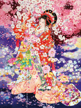 Geisha Japanese girl flower garden ceramic tile mural backsplash medallion - £43.62 GBP+