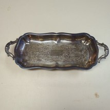 VTG LEONARD Silver Plate Etched Serving Tray Footed with Handles 14&quot; Rec... - $33.85
