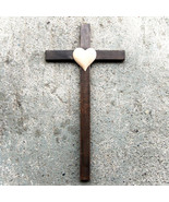 Dark Wooden Wall Cross with Heart,Religious Catholic Christian Gifts, Ch... - $40.52 CAD
