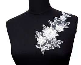 1pc Bridal White Beaded Sequin Collar Neckline Lace Patch Appliques Motif A221 B - £5.56 GBP