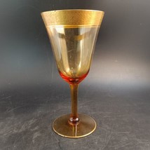 Antique Victorian Rich Amber Gold Rimmed Stemware Cordial Glass - £14.19 GBP