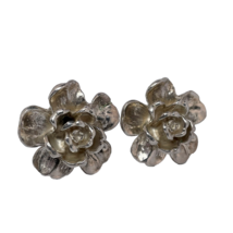 Rose Earrings Silver Rose Flower Earrings Sterling Silver Clip On Earrings - $99.93