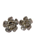 Rose Earrings Silver Rose Flower Earrings Sterling Silver Clip On Earrings - $99.93