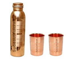 Beautiful Copper Water Bottle 2 Drinking Tumbler Glass Ayurvedic Health ... - £25.11 GBP