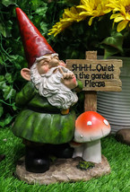 Whimsical Garden Gnome With Toadstool Mushroom And SHHH Quiet Yard Sign ... - $37.99