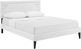 Modway Ruthie Faux Leather Upholstered Queen Platform Bed Frame In White With - £219.01 GBP