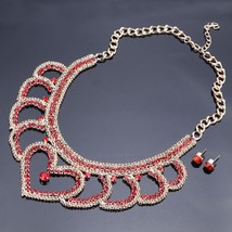 African Beads Jewelry Sets Necklace Earring Gold color Metal Choker Red Crystal  - £15.85 GBP