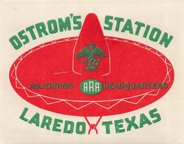 Laredo Texas ~ OSTROM&#39;S Service Station~Autocollant~1930s Original - £8.11 GBP