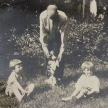 Man Kids Dog Garden Old Original Photo BW Vintage Photograph snapshot picture - £9.73 GBP