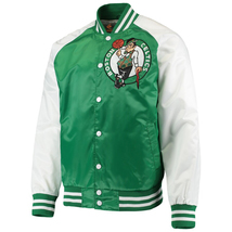 NBA Boston Celtics Vintage Green White Satin Varsity Letterman Baseball Jacket - £83.66 GBP