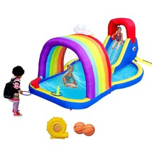Inflatable Water Park With Blower And Rainbow Sprinkler, Rock Climbing, Water Ca - £234.15 GBP
