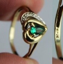 Estate Sale! 10k Gold Solid Ring Emerald &amp; Diamond 1950&#39;s Size 5 Womens Tested - £119.87 GBP