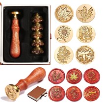 6Pcs Wax Seal Stamp Set With Gift Box, Sealing Wax Copper Stamps + 1 Woo... - £26.74 GBP