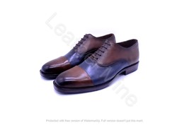 Handmade Men&#39;s Two Tone Leather Oxfords Dress Cap Toe Shoes For Men  - $136.79