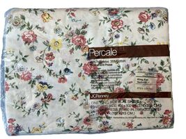 VINTAGE JC Penny KING  Flat Sheet Floral Percale SAYBROOK Permanent Press - $34.99