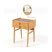 Bamboo Makeup Vanity Table with Mirror with 2 Storage Drawers-Natural - ... - £120.74 GBP