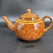 Vintage Teapot German Brown Stoneware East German Pottery Speckled Brown... - $28.73