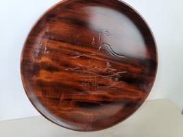 Carved Wood Plate 9.5 Inches Korea? Landscape with Mountain - $14.85