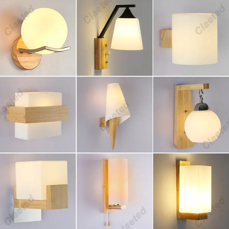 12 Style Creative Solid Wood Wall Lamp Indoor Decor Lamp Bedroom Bedside Lamp - £21.71 GBP+
