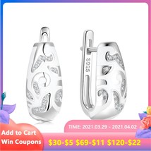 Original 925 Silver Earrings Classic Elegant white enamel handmade painting patt - £21.83 GBP