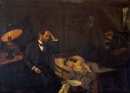 Louis Garnier (XX) French Artist, ,Signed Oil Painting, Little Girl Doctors Visi - $540.00
