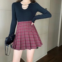 Red Pleated Plaid Skirt Outfit Plus Size Women Girl Short Pleated Plaid Skirt image 7