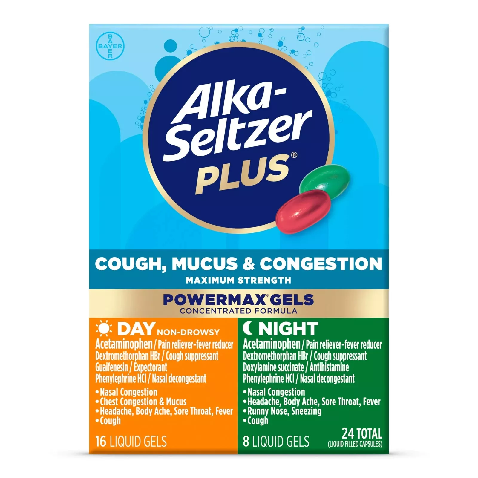 Alka-Seltzer Plus Max Strength Cough, Mucus &amp; Congestion Day+Night 24 ge... - $14.50
