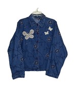 New Direction Denim Jacket Embroidered Floral Butterfly Appliqué Women X... - €25,47 EUR