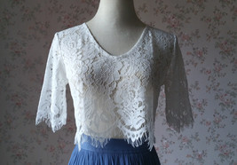 White Half Sleeve Lace Top Bridesmaid Plus Size Lace Crop Top image 4