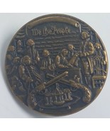 Vtg &quot;We the People&quot; Constitution NRA Brass Toned Round Metal Lapel Pin o... - $9.85