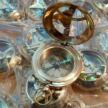 Lot of 10 Handmade Solid Brass Sundial Push Button Marine Mini Compass Gift Item - $125.82